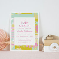 Cute Pastel Azul Rosa Abstracto Arte Baby Shower