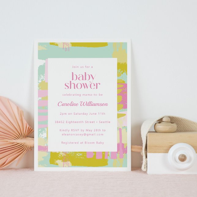 Invitación Cute Pastel Azul Rosa Abstracto Arte Baby Shower (Subido por el creador)