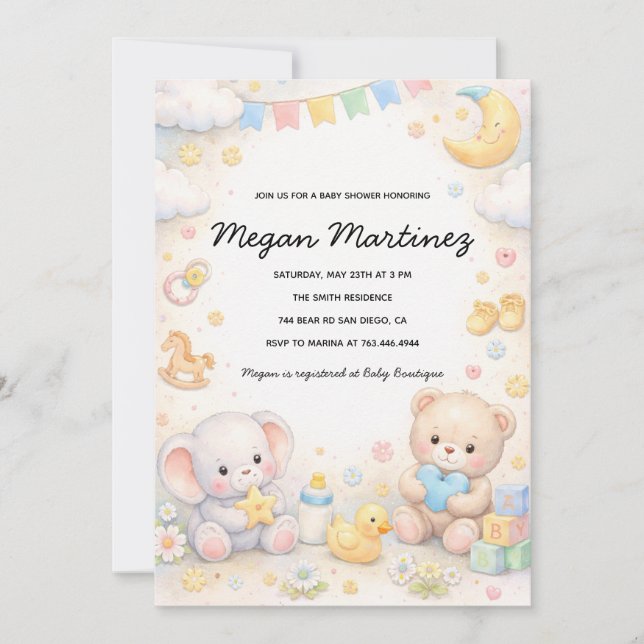 Invitación Cute Pastel Baby Shower Invitation Template (Anverso)
