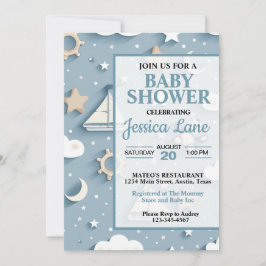 Invitación Cute Pastel Blue Boy Nautical Baby Shower