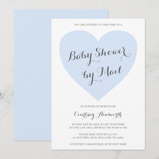 Invitación Cute Pastel Blue Heart Boy Baby Shower Por Correo (Anverso / Reverso)