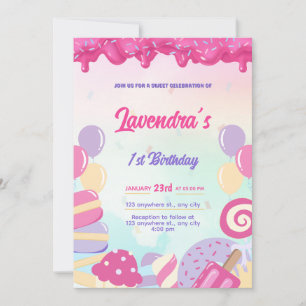 Invitación Cute Pastel Candy Birthday Invivation Card