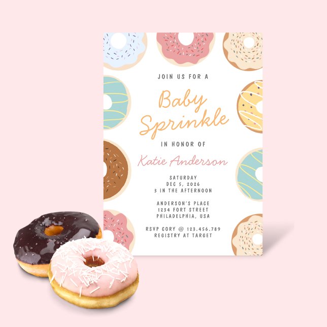 Invitación Cute Pastel Donuts Baby Sprinkle (Subido por el creador)