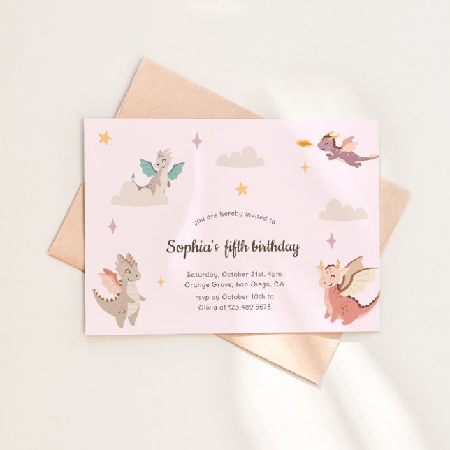 Invitación Cute Pastel Dragons Kids Birthday Party (Subido por el creador)