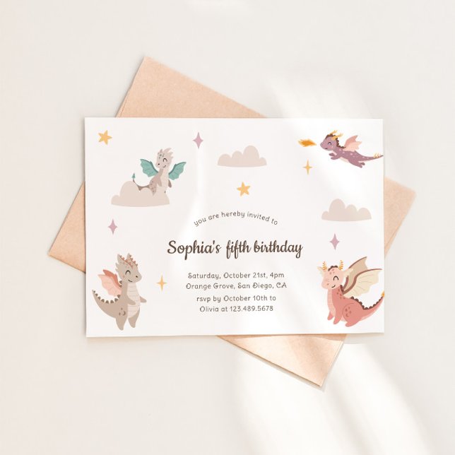 Invitación Cute Pastel Dragons Niños Fiesta de cumpleaños (Subido por el creador)
