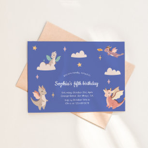 Invitación Cute Pastel Dragons Niños Fiesta de cumpleaños