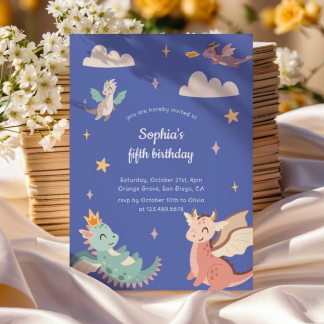 Invitación Cute Pastel Dragons Niños Fiesta de cumpleaños (Subido por el creador)