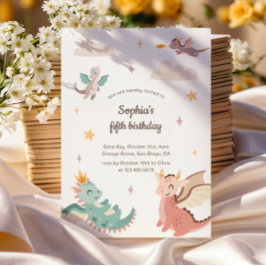 Invitación Cute Pastel Dragons Niños Fiesta de cumpleaños