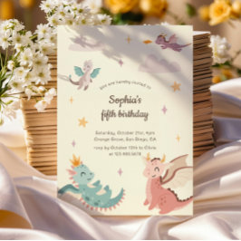 Invitación Cute Pastel Dragons Niños Fiesta de cumpleaños