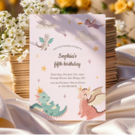 Invitación Cute Pastel Dragons Niños Fiesta de cumpleaños