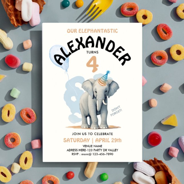 Invitación Cute Pastel Elefante Safari Zoo Boy Watercolor (Subido por el creador)