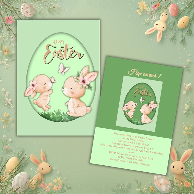 Invitación cute pastel faux cutout bunny brunch (Subido por el creador)