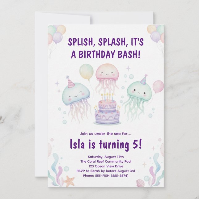 Invitación Cute Pastel Jellyfish Birthday Party Invitation (Anverso)