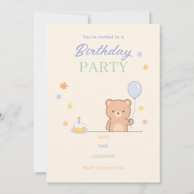 Invitación Cute Pastel Kids Birthday Party Invitation | Minim (Anverso)