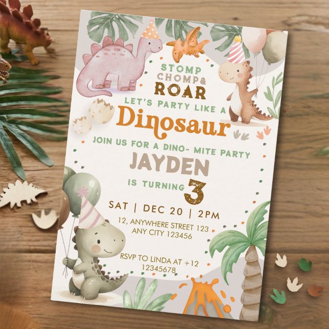 Invitación Cute Pastel Kids Playful Dinosaur Theme Birthday  (Subido por el creador)