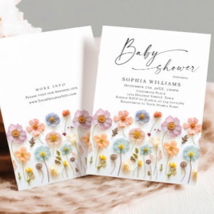 Invitación Cute Pastel Pink Boho Wild Flowers Baby Shower