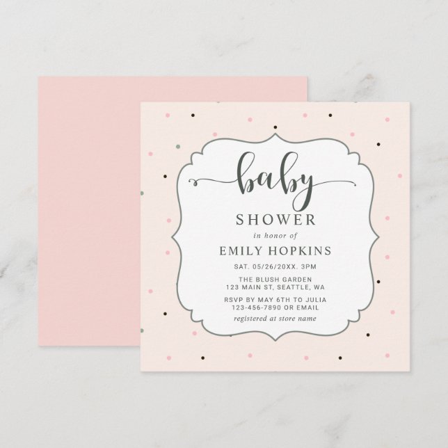 Invitación Cute Pastel Polka Chica Baby Shower Square (Anverso / Reverso)