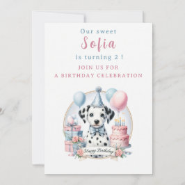 Invitación Cute Pastel Puppy Dalmatian - Cumpleaños