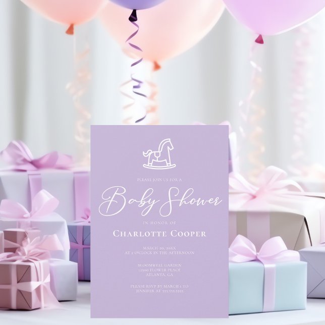 Invitación Cute Pastel Purple Rocky Horse Baby Shower (Subido por el creador)