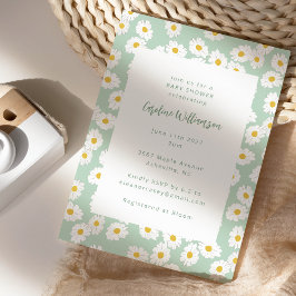 Invitación Cute Pastel Sage Green Daisies Floral Baby Shower