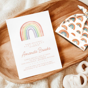 Invitación Cute Pastel Watercolor Arcoiris Baby Shower