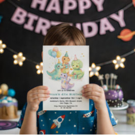 Invitación Cute Pastel Watercolor Dinosaurs Birthday