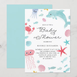 Invitación Cute Pastel Watercolor Under Sea Baby Shower