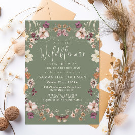 Invitación Cute Pastel Wildflower Sage Green Baby Shower