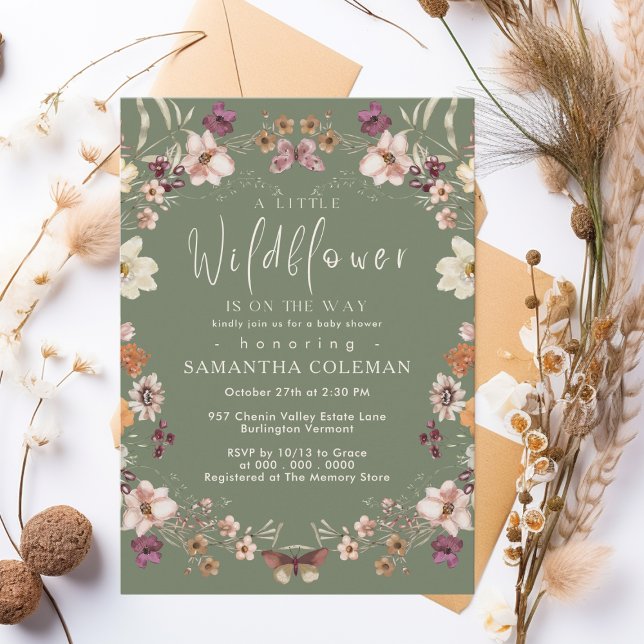 Invitación Cute Pastel Wildflower Sage Green Baby Shower (Subido por el creador)