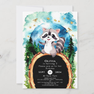 Invitación Cute Pastel Woodland Raccoon Cumpleaños