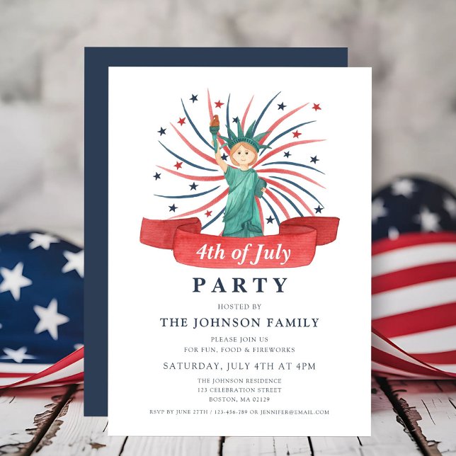 Invitación Cute Patriótico Rojo Blanco y Azul 4 de Julio (Cute Patriotic Red White And Blue 4th of July Invitation)