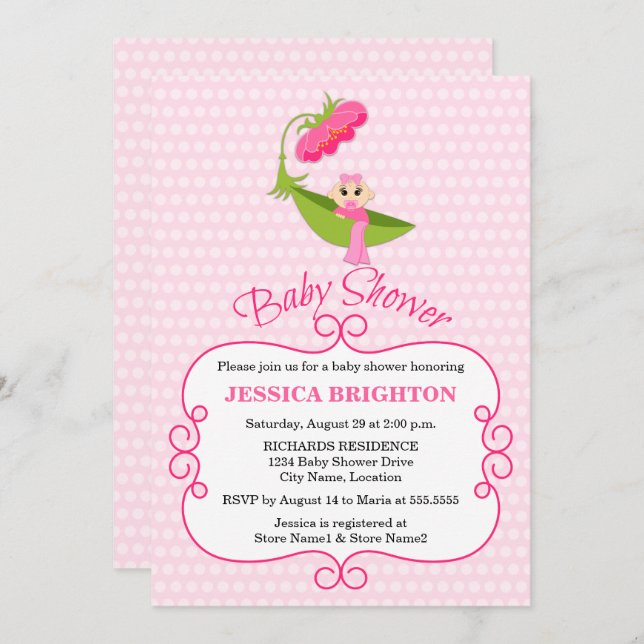 Invitación Cute Pea Pod Brown Eyes Baby Shower (Anverso / Reverso)