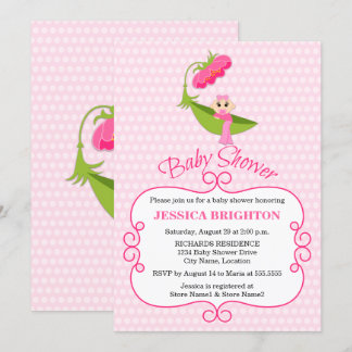Invitación Cute Pea Pod Brown Eyes Baby Shower