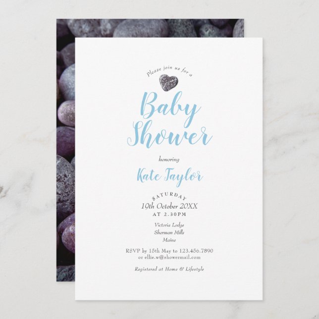 Invitación Cute Pebble Heart Baby Shower / Sprinkle (Anverso / Reverso)