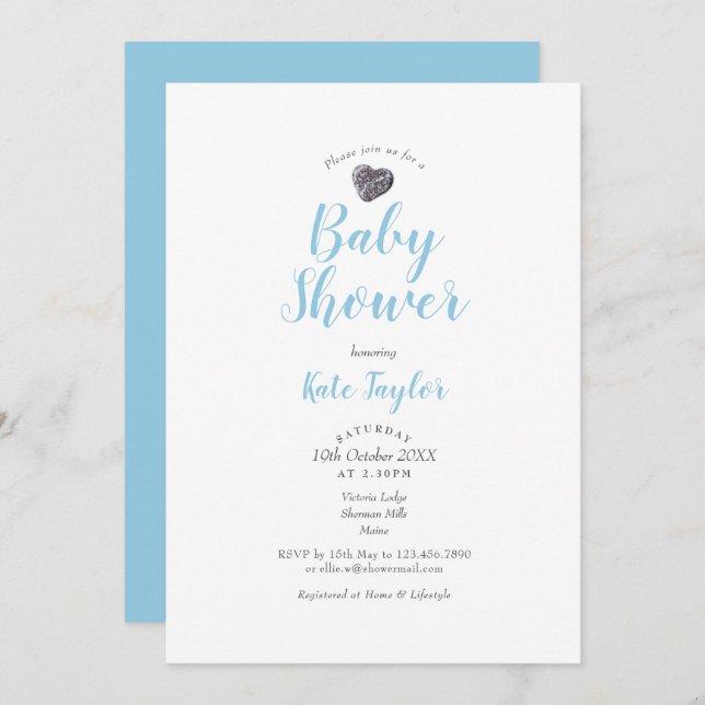 Invitación Cute Pebble Heart Baby Shower / Sprinkle (Anverso / Reverso)