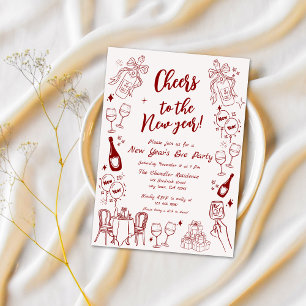 Invitación Cute peculiar garabato de fiesta de Año Nuevo
