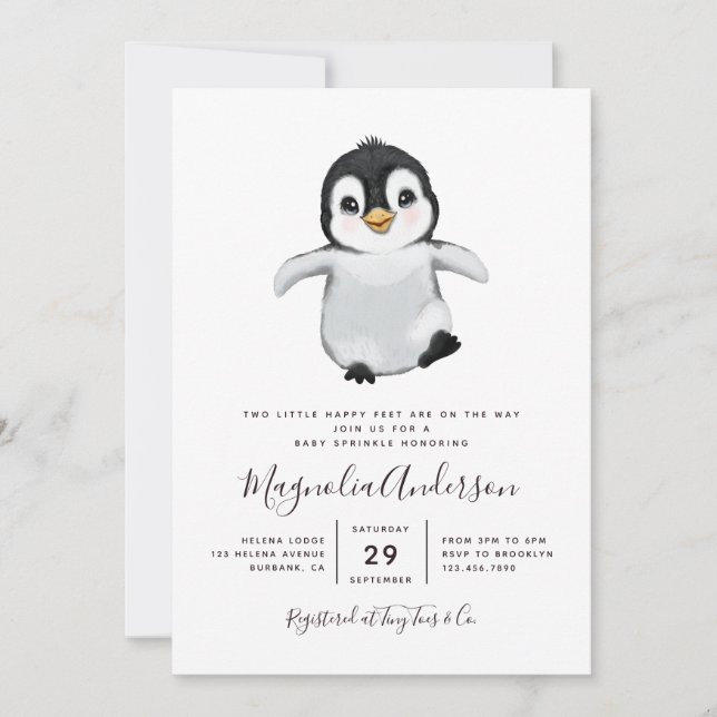 Invitación Cute Penguin Baby Shower (Anverso)