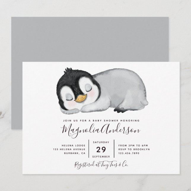 Invitación Cute Penguin Baby Shower (Anverso / Reverso)