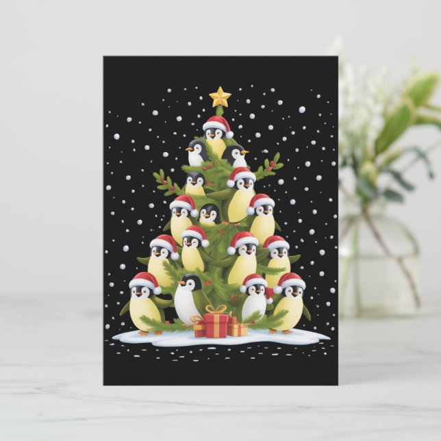 Invitación Cute Penguin Christmas Tree Funny Holiday (Anverso de pie)
