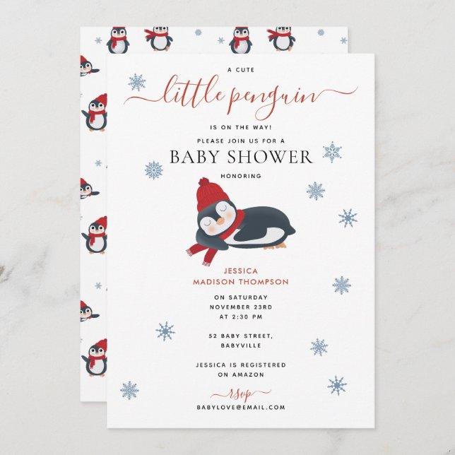 Invitación Cute Penguins Winter Baby Shower (Anverso / Reverso)