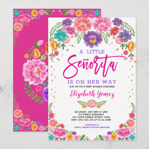 Invitación Cute pequeña señorita Fiesta Flores Baby Shower