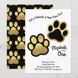 Invitación Cute Perro Paw Imprimir Niños Primer Cumpleaños Or