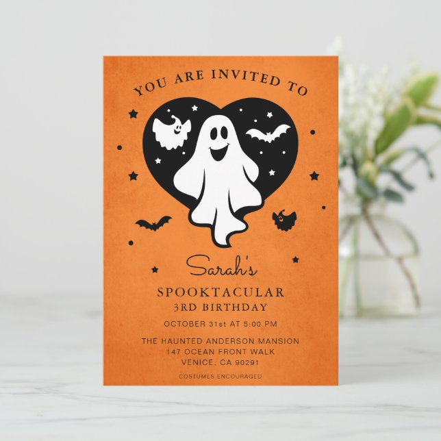 Invitación Cute Personaliza El Fantasma De Halloween (Anverso de pie)