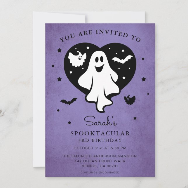 Invitación Cute Personaliza Halloween Fantasma Invita (Anverso)