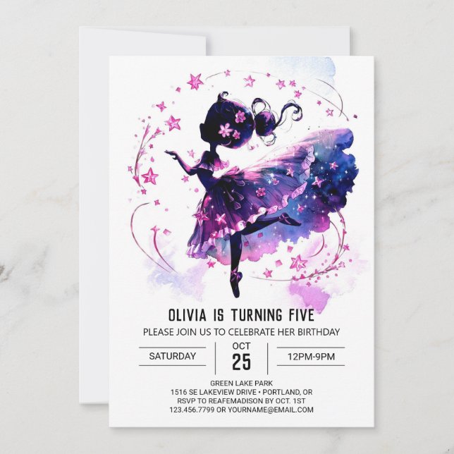 Invitación Cute Personalizado Ballerina Cumpleaños (Anverso)