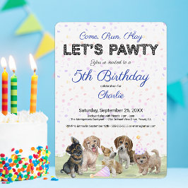 Invitación Cute Personalizado Blue Puppy Dog Birday Party