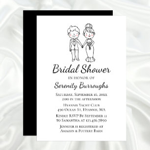 Invitación Cute Personalizado Bride Groom Black Bridal Shower