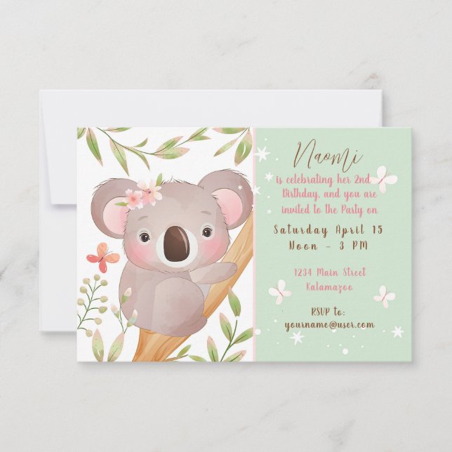 Invitación Cute personalizado de la fiesta de cumpleaños de K (Anverso)