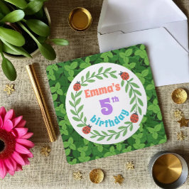 Invitación Cute Personalizado Ladybug & Leaf 5º cumpleaños