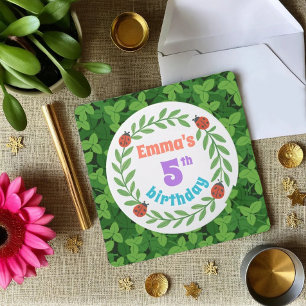 Invitación Cute Personalizado Ladybug & Leaf 5º cumpleaños